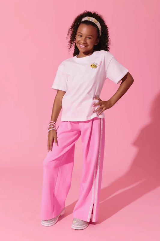 Pink Gem Trim Wide Leg Track Pants