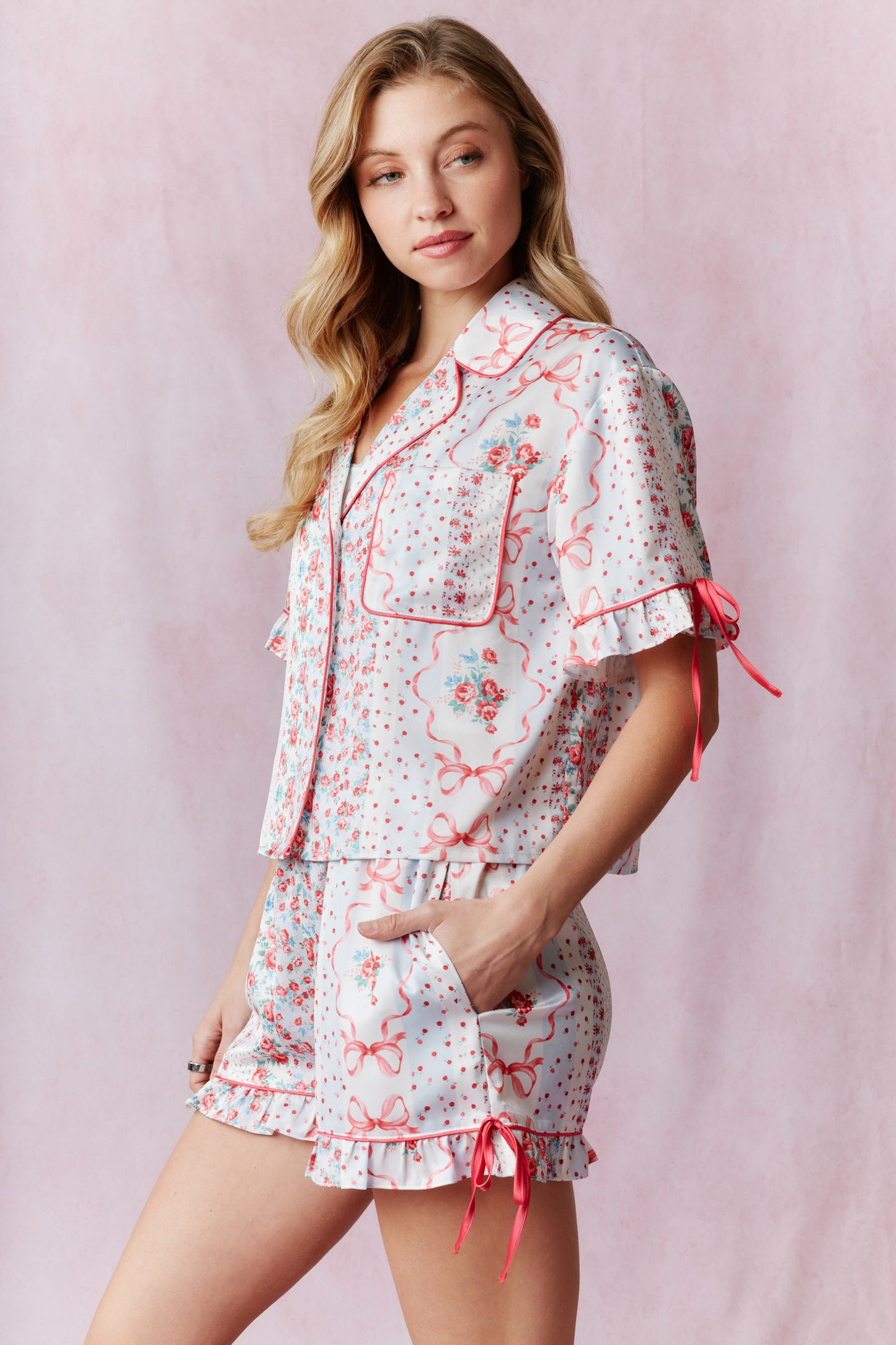 Bow Satin Pajama Set