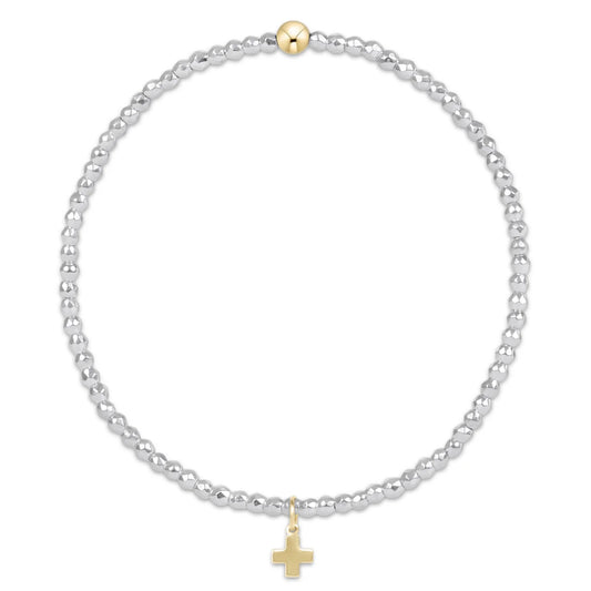 egirl Bright Silver Faceted Hematite 2mm Bead Bracelet - Signature Cross Gold Charm