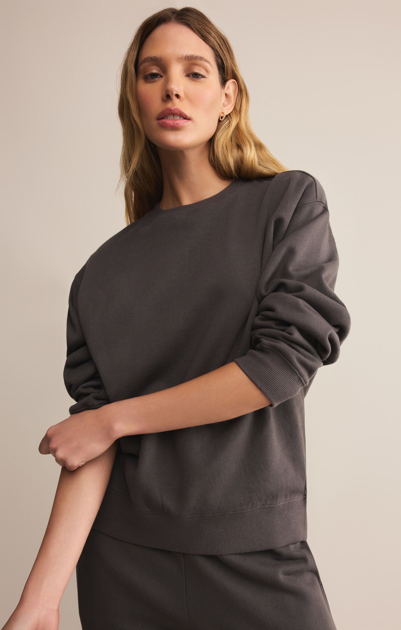 Boyfriend Cotton Sweatshirt In Washed Black