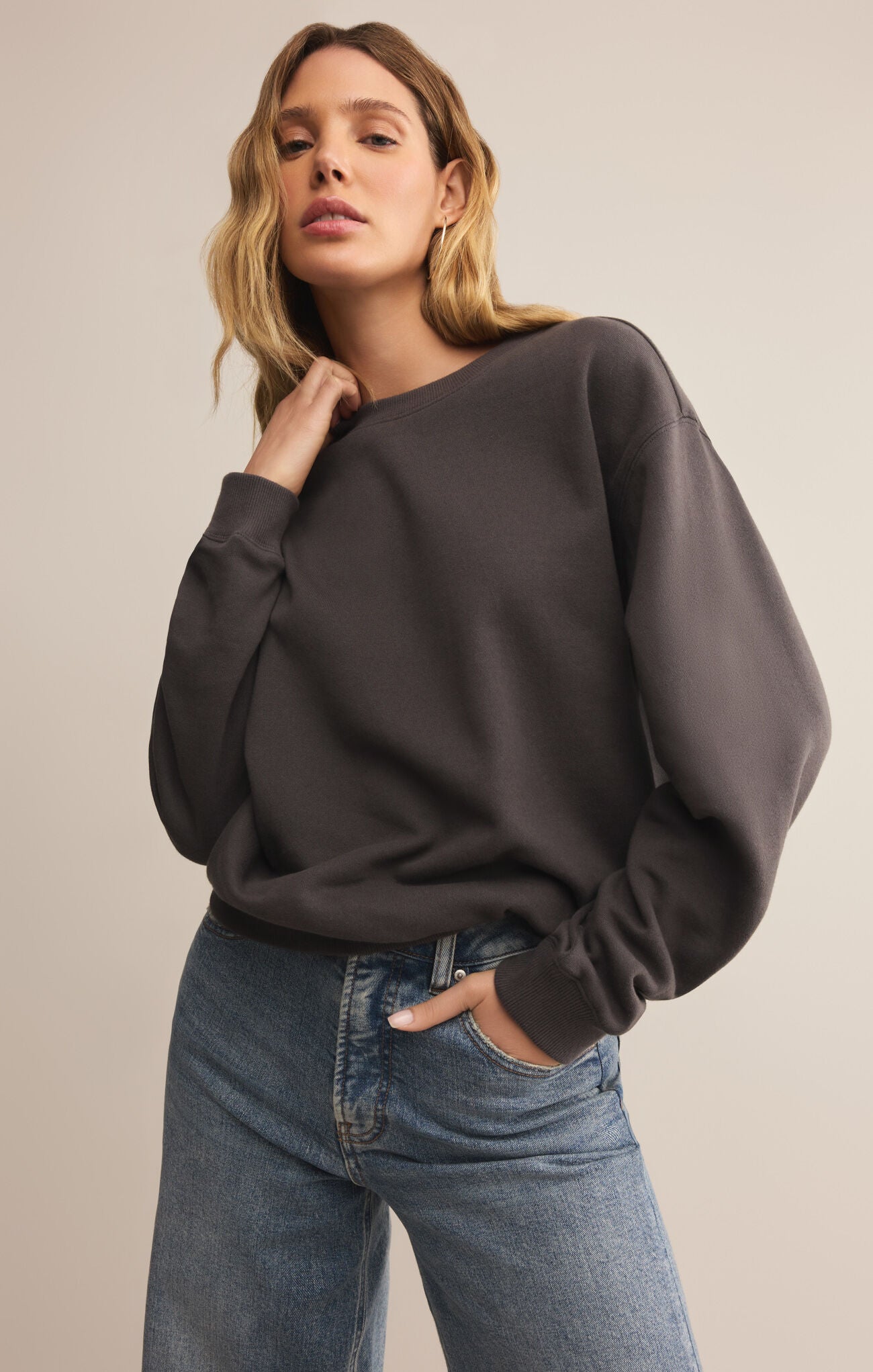 Boyfriend Cotton Sweatshirt In Washed Black