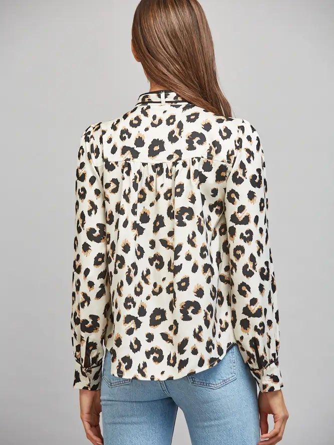 Animal Print Piping Detail Long Sleeve Top