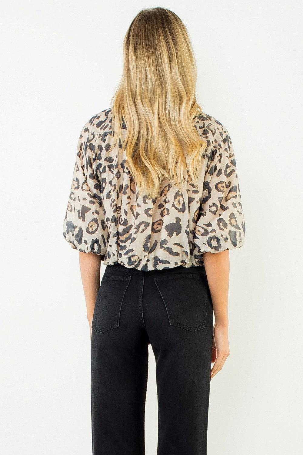 Animal Print Puff Sleeve Top