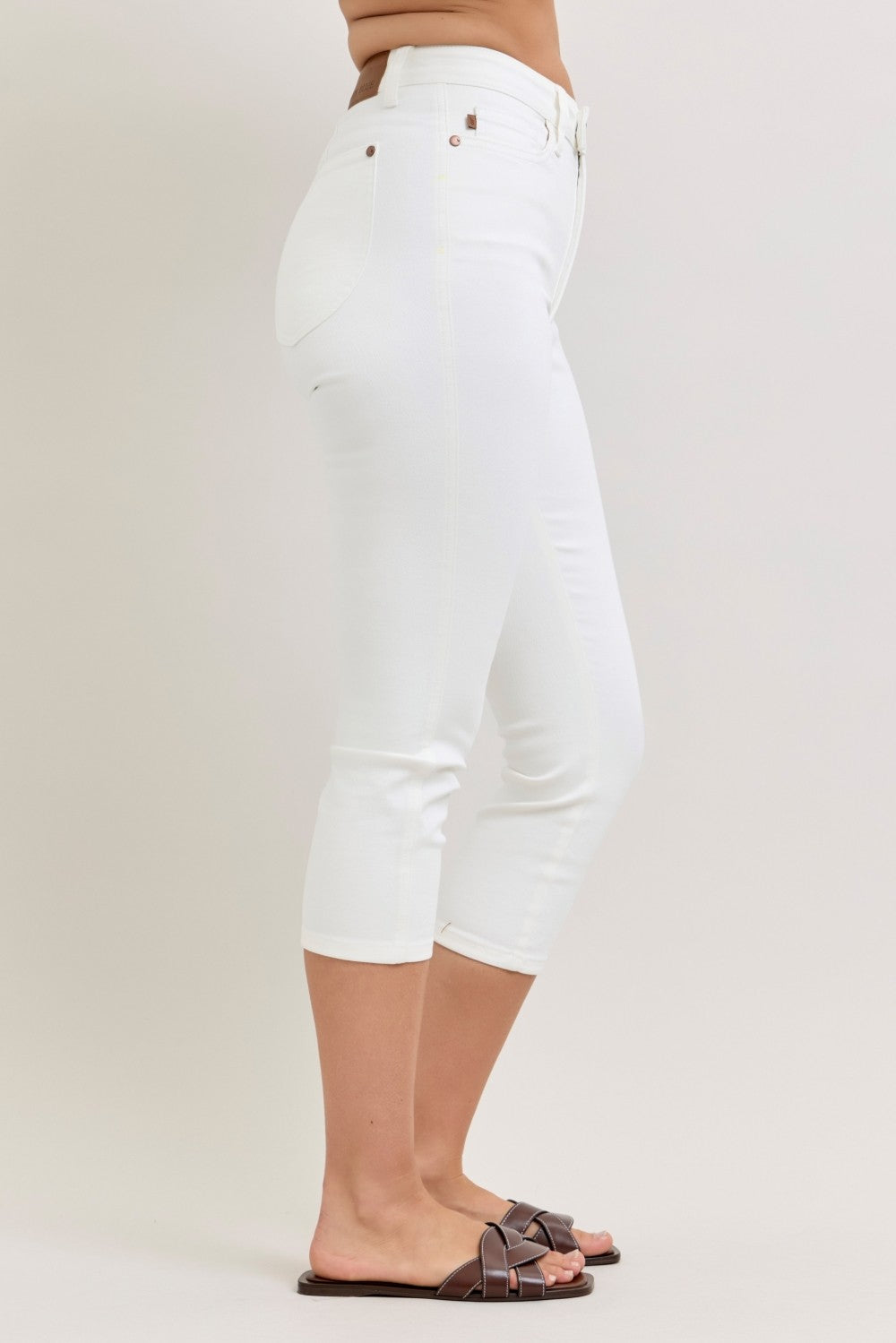 High Waisted Tummy Control Capri Jean - White