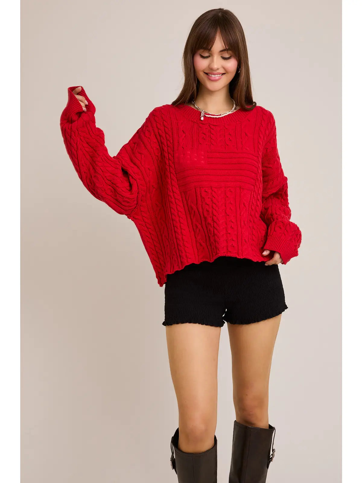 Flag Cable Knit Pullover Sweater