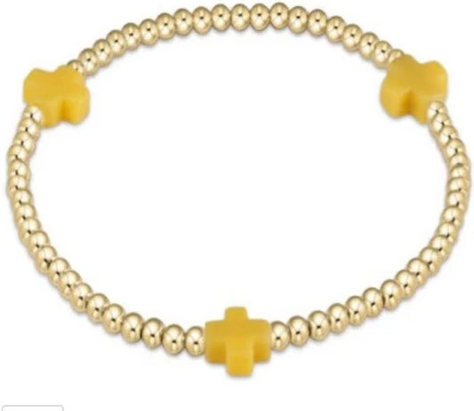 egirl Signature Cross Gold Pattern 3mm Bead Bracelet - Canary