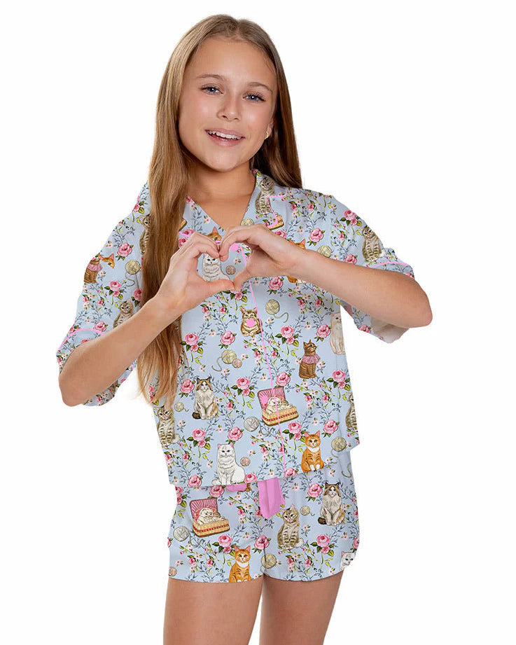 House Cats Silky Short Sleeve Pajama Set