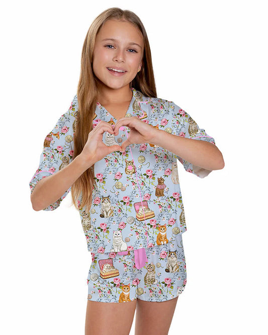 House Cats Silky Short Sleeve Pajama Set