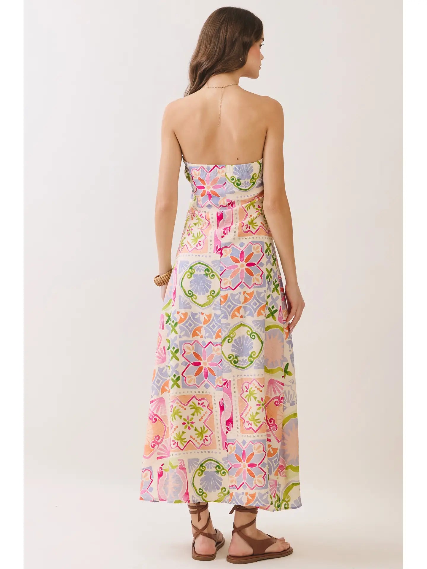 Strapless Beach Print Dress
