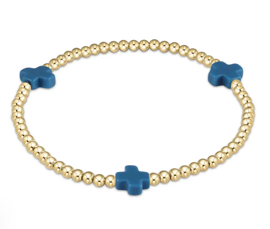 egirl Signature Cross Gold Pattern 3mm Bead Bracelet - Cobalt