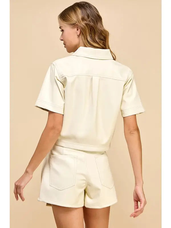 Faux Leather Top In Cream
