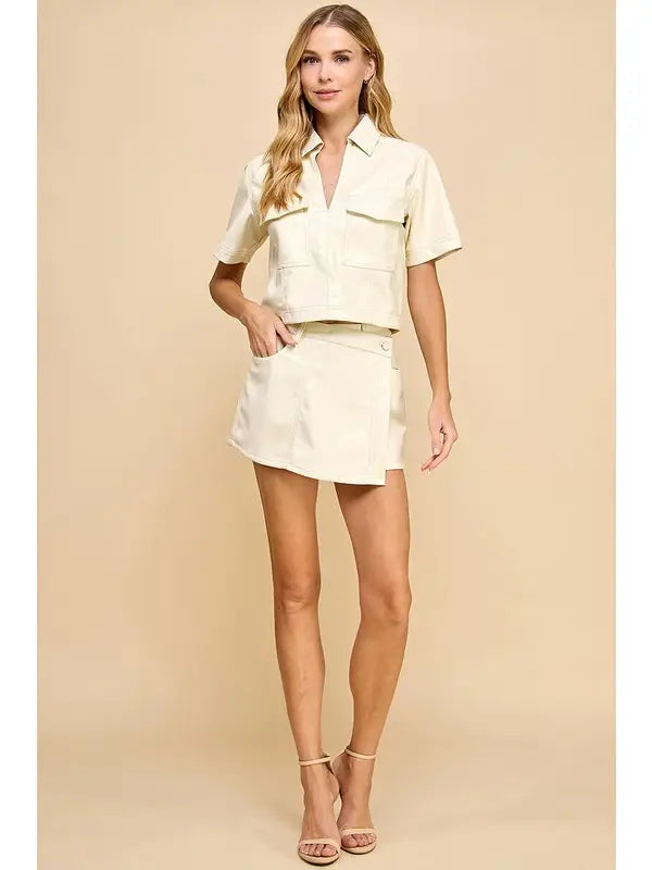 Faux Leather Top In Cream