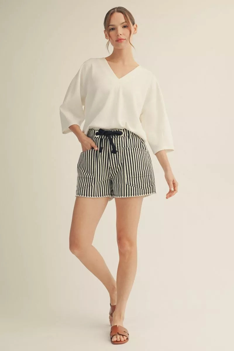 Drop Shoulder V-Neck Top - Off White