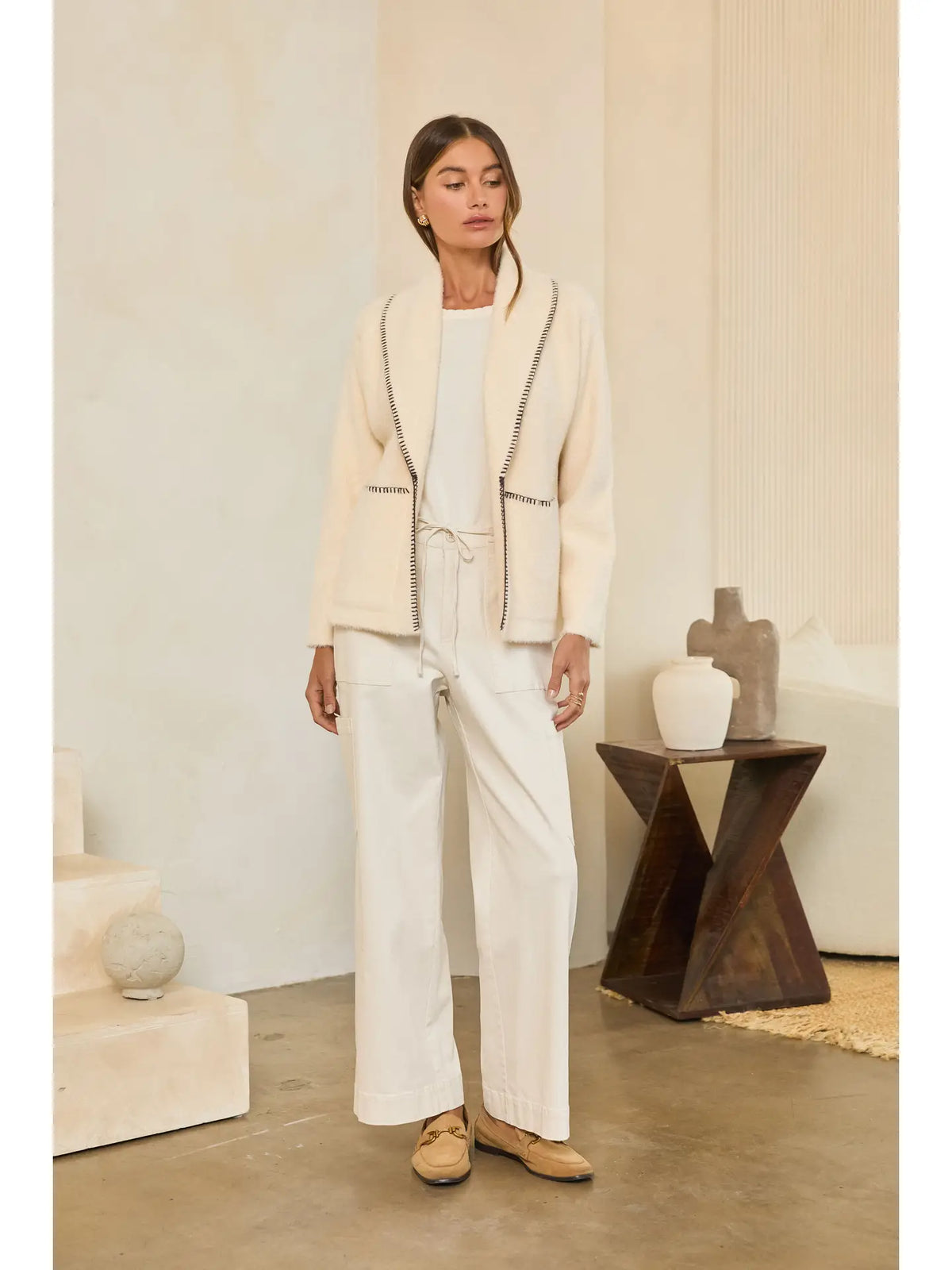Open-Front Knit Cardigan Jacket