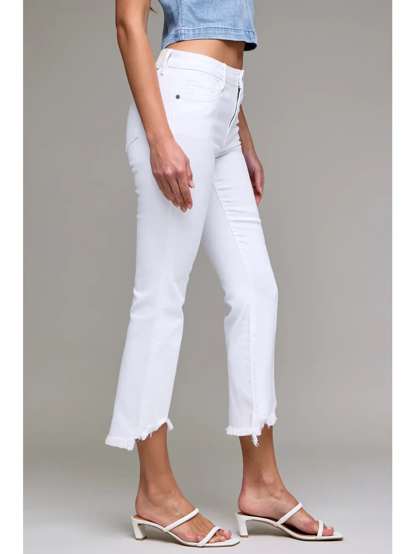 Frayed Hem Cropped Flare - White