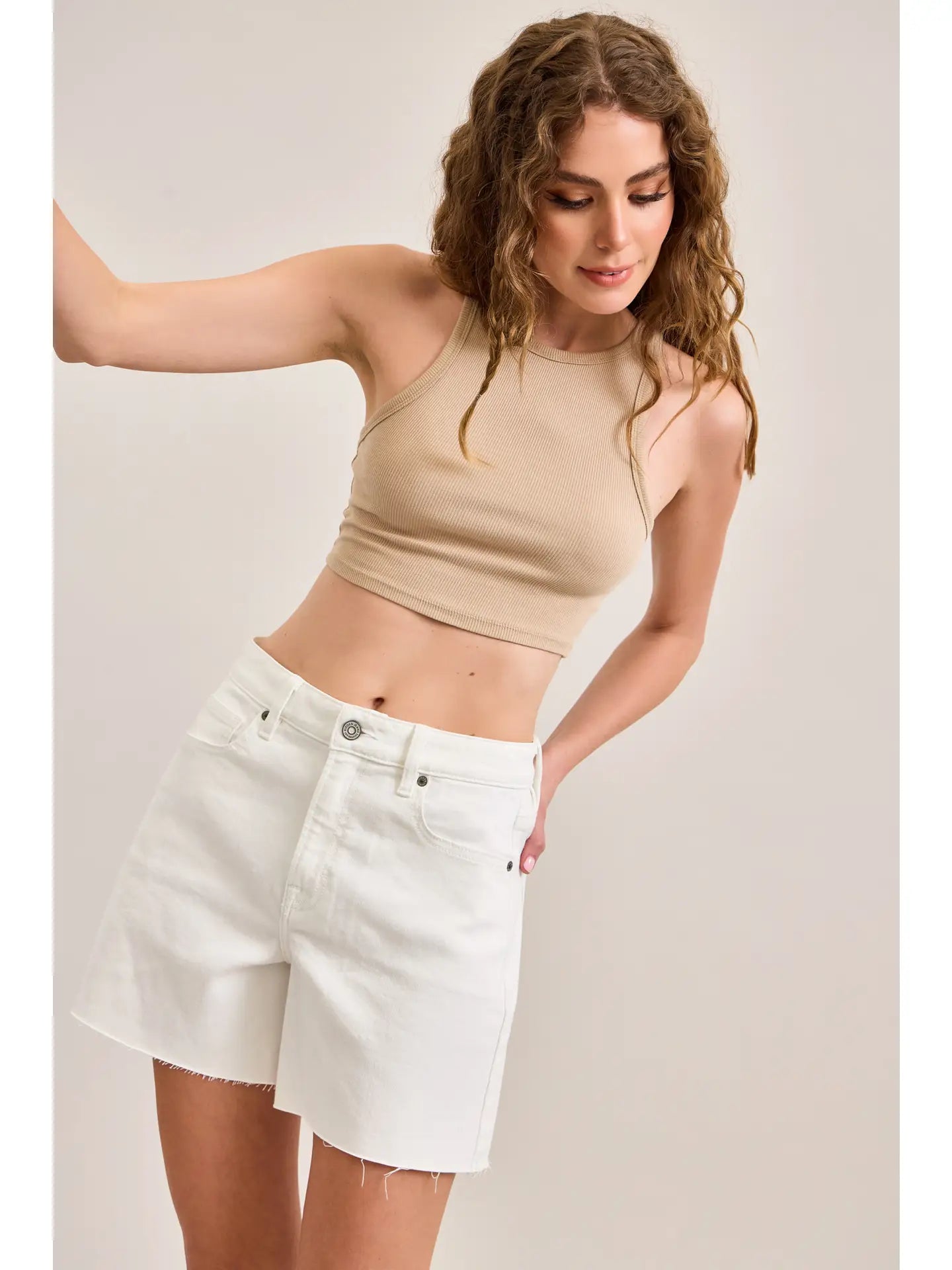 5” Inseam High Rise Ava A-Line Shorts - White