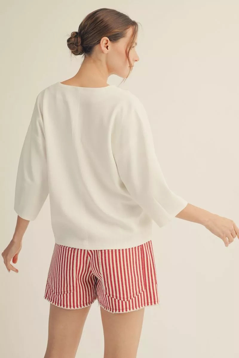 Drop Shoulder V-Neck Top - Off White