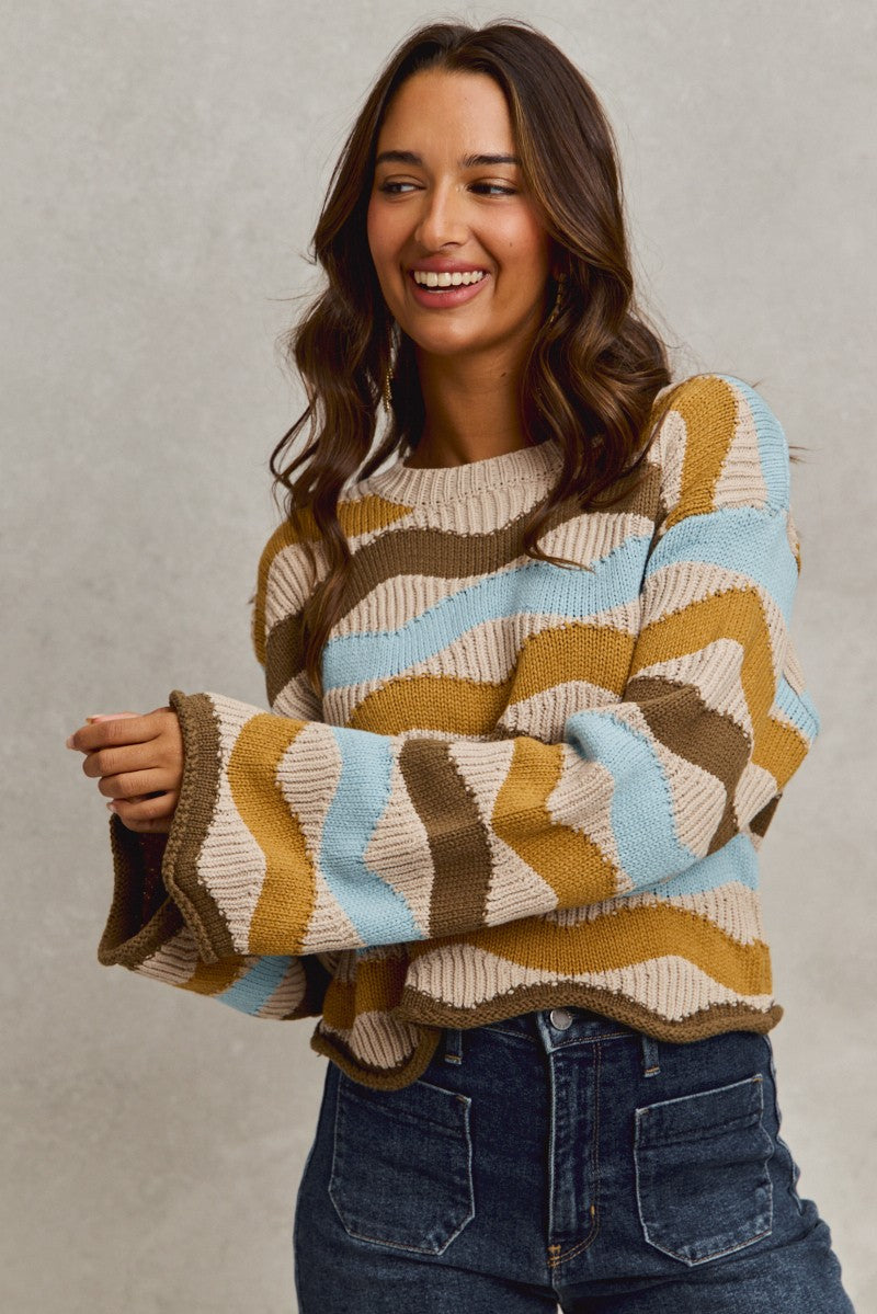 Wavy Sweater - Taupe/Blue
