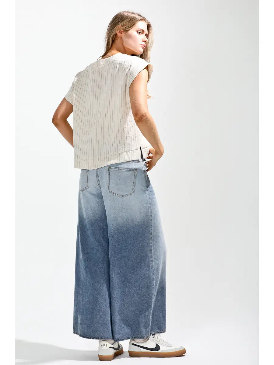 Wide Leg Denim Pant - Grey