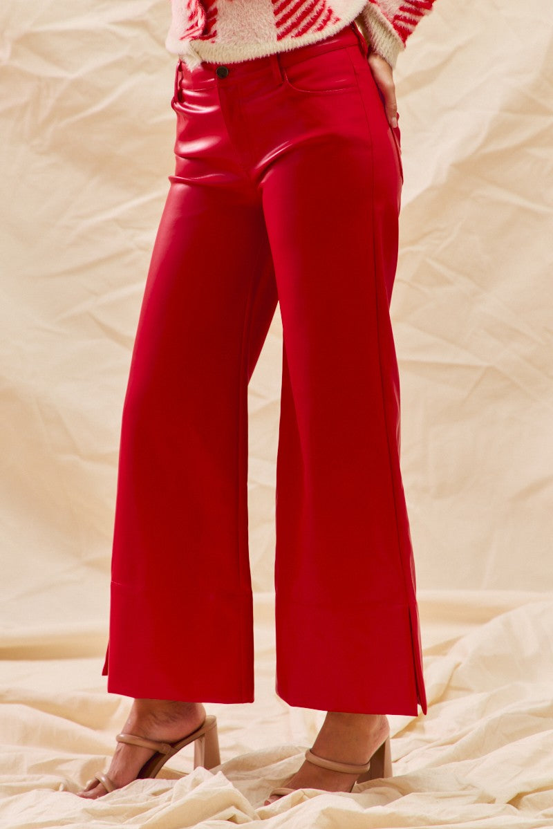 Red Faux Leather Crop Pant