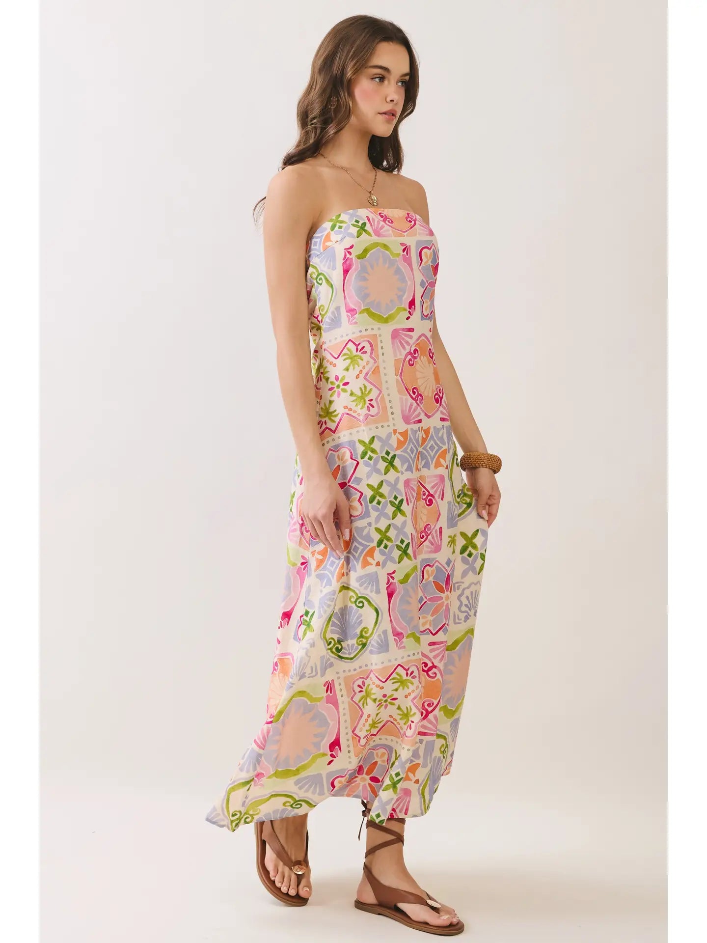 Strapless Beach Print Dress