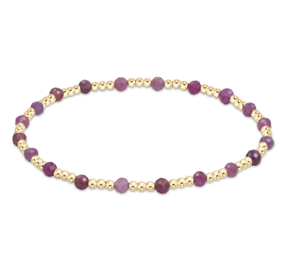 egirl Gemstone Gold Sincerity Pattern 3mm Bead Bracelet - Ruby