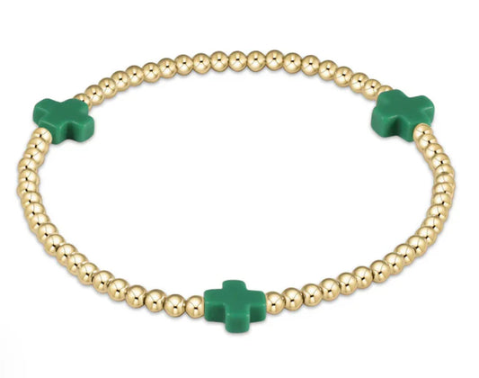 egirl Signature Cross Gold Pattern 3mm Bead Bracelet - Emerald
