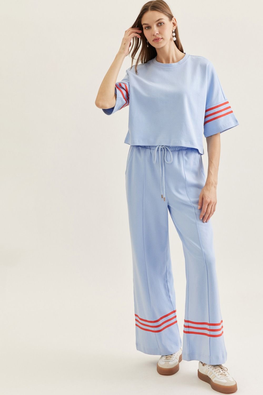 Blue Pant Set With Red Stripe