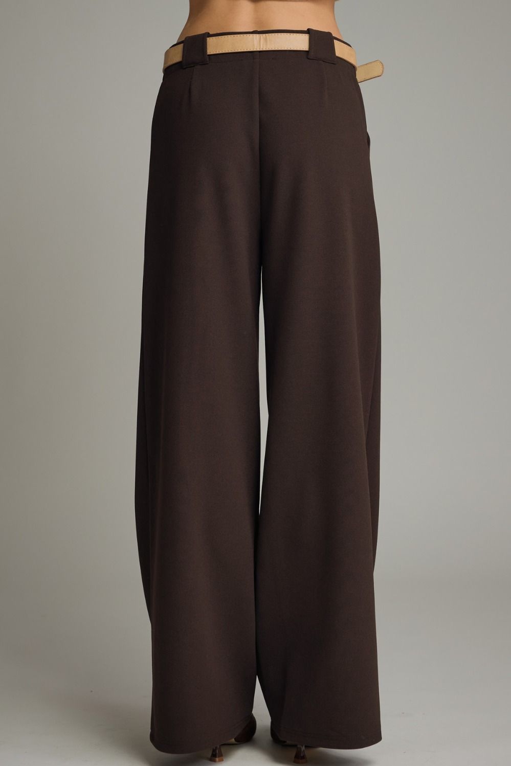 Brown Flowy Belted Pant