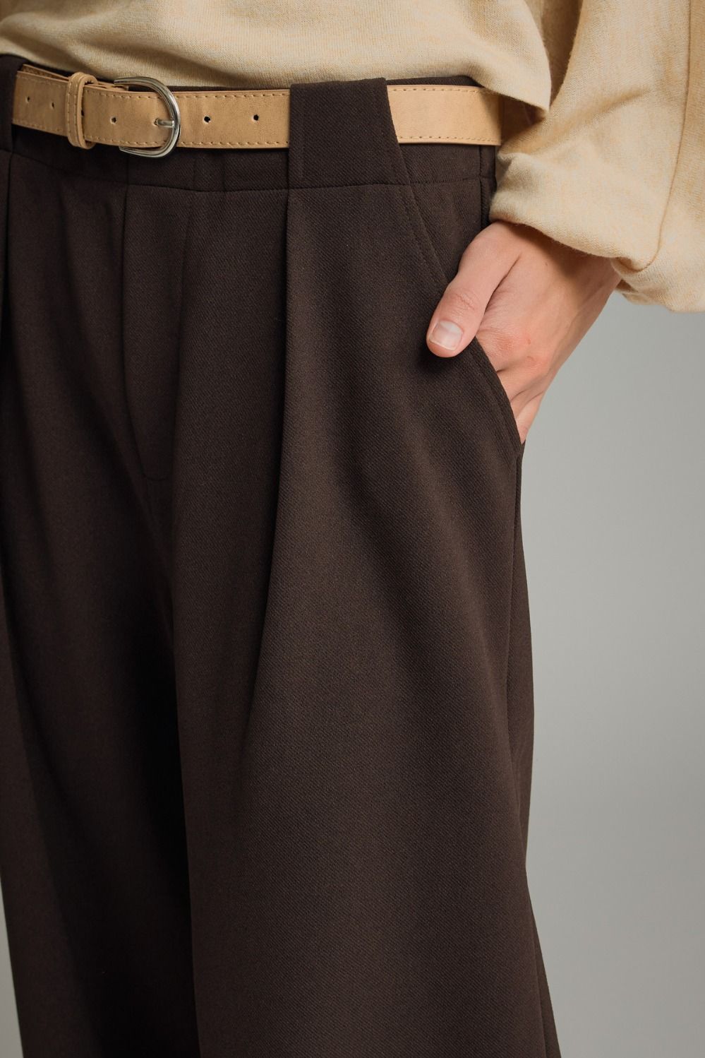 Brown Flowy Belted Pant