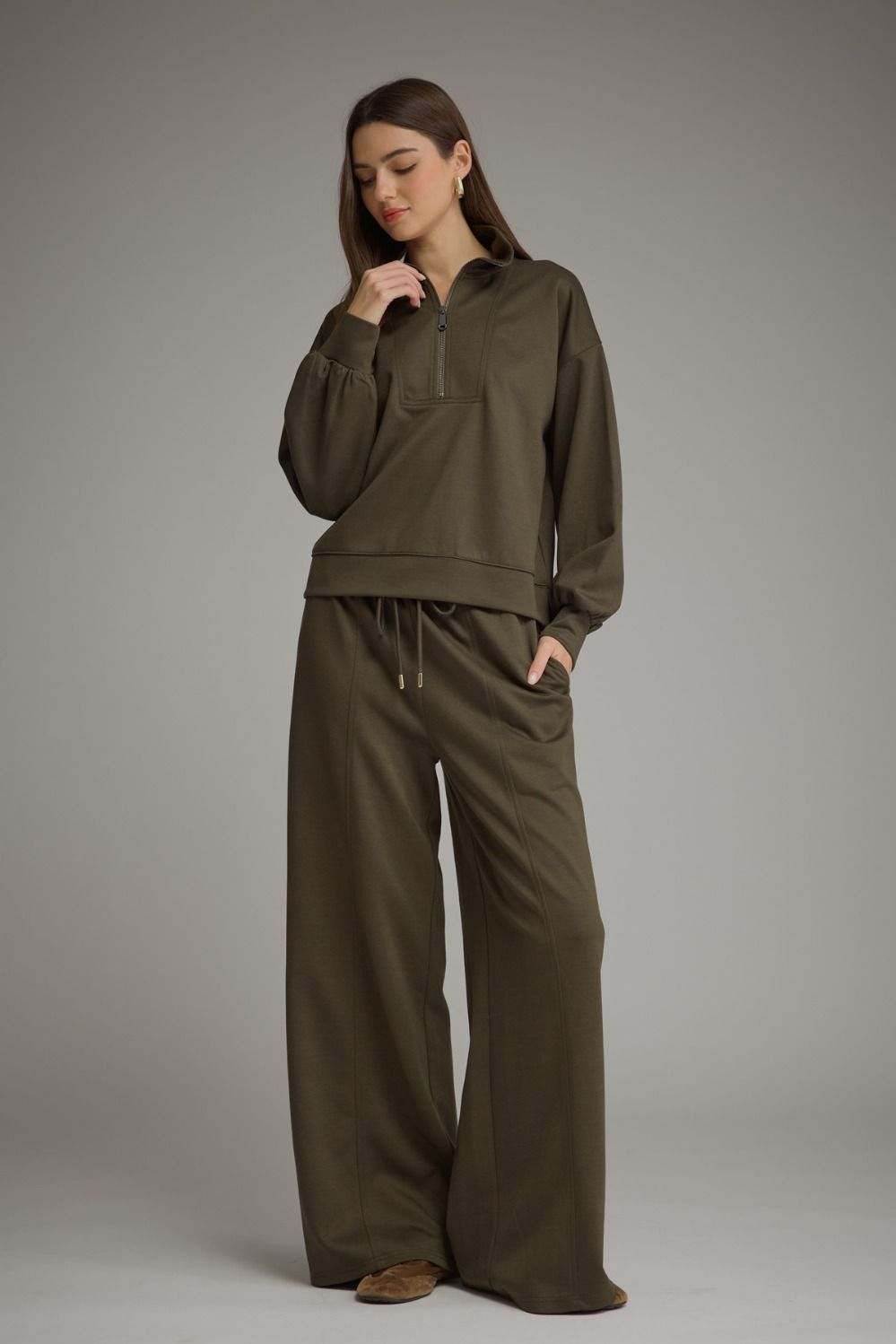 Zip Up Pant Set - Olive