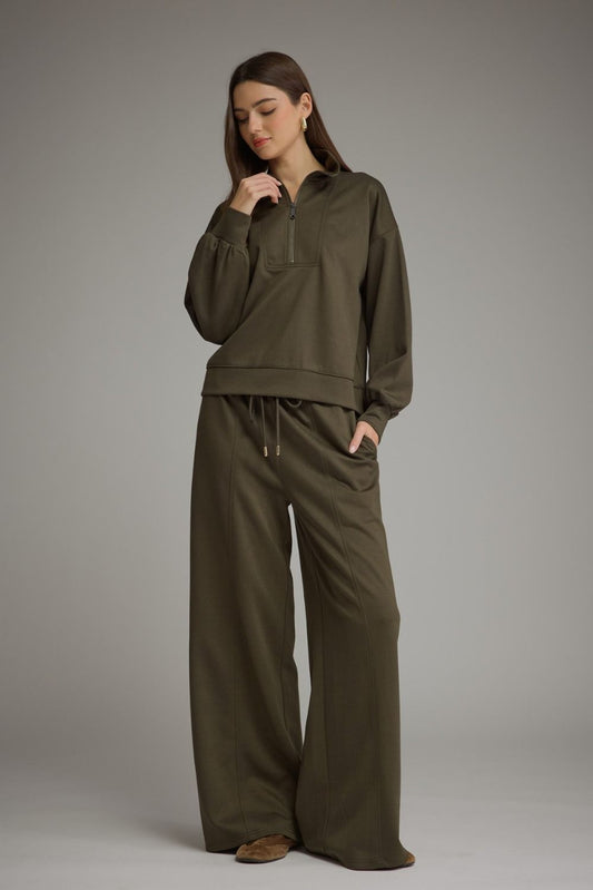 Zip Up Pant Set - Olive