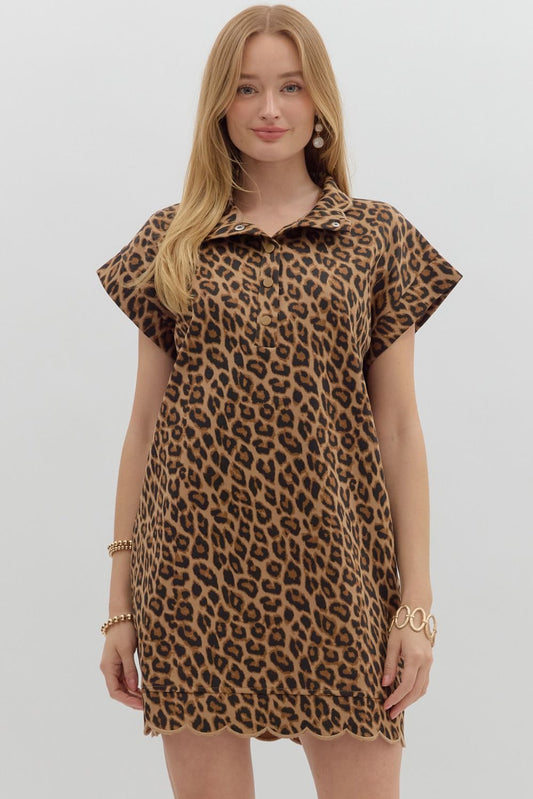 Scallop Detail Leopard Dress