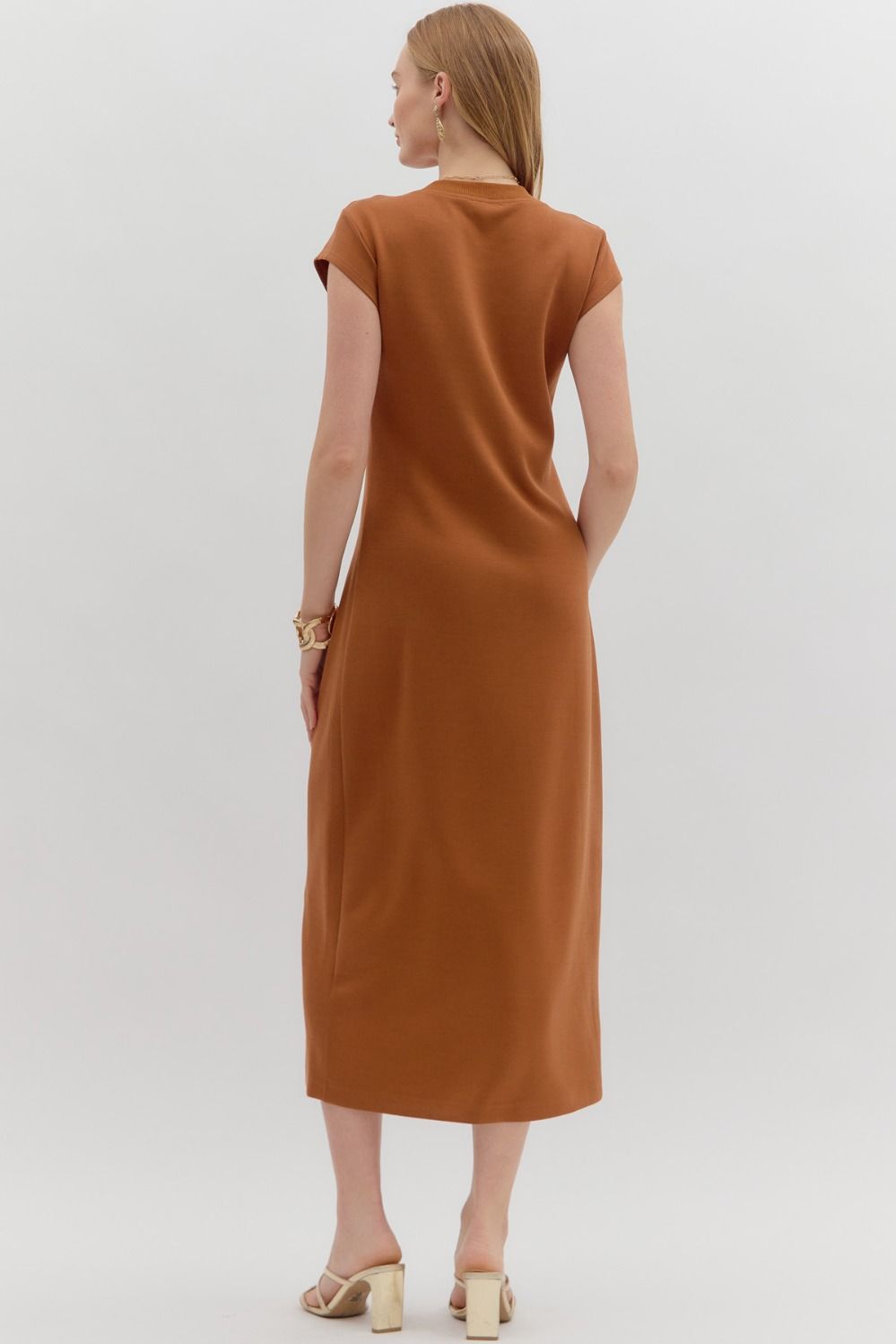 Cap Sleeve Midi Dress In Chestnut