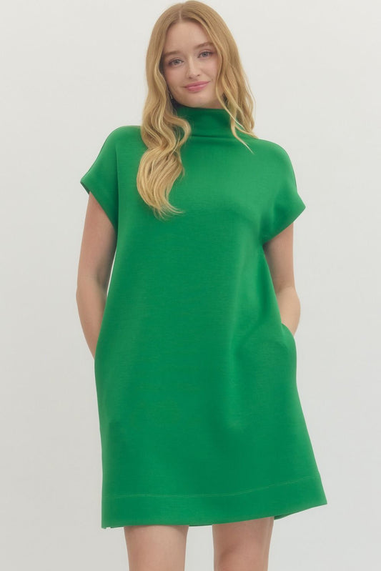 Mock Neck Knit Dress - Kelly Green