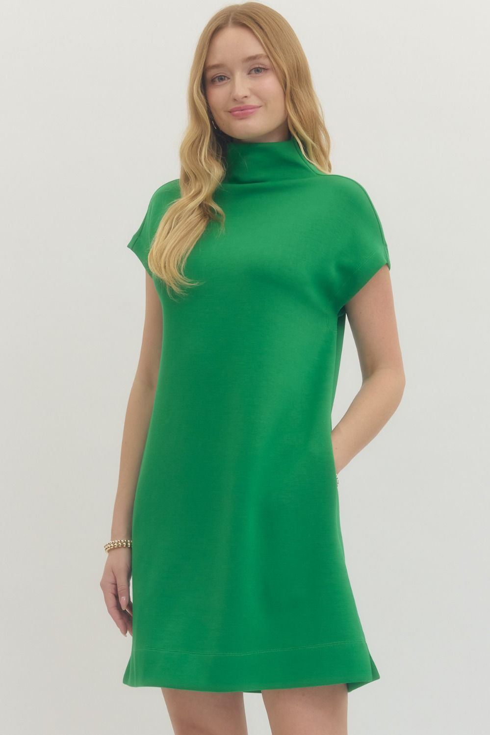 Mock Neck Knit Dress - Kelly Green