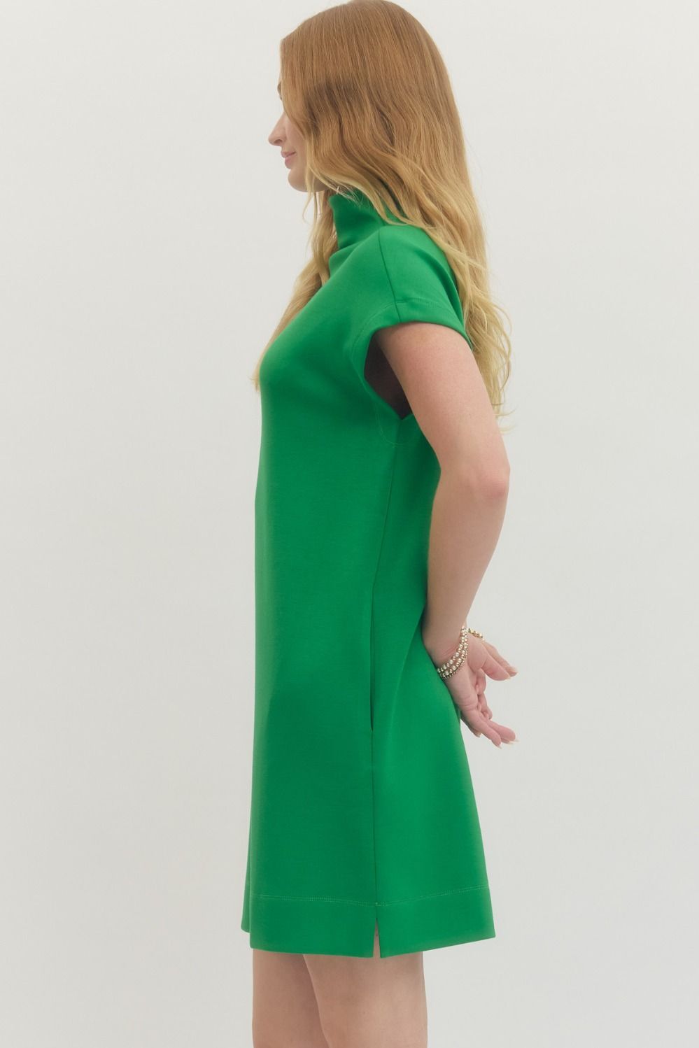 Mock Neck Knit Dress - Kelly Green