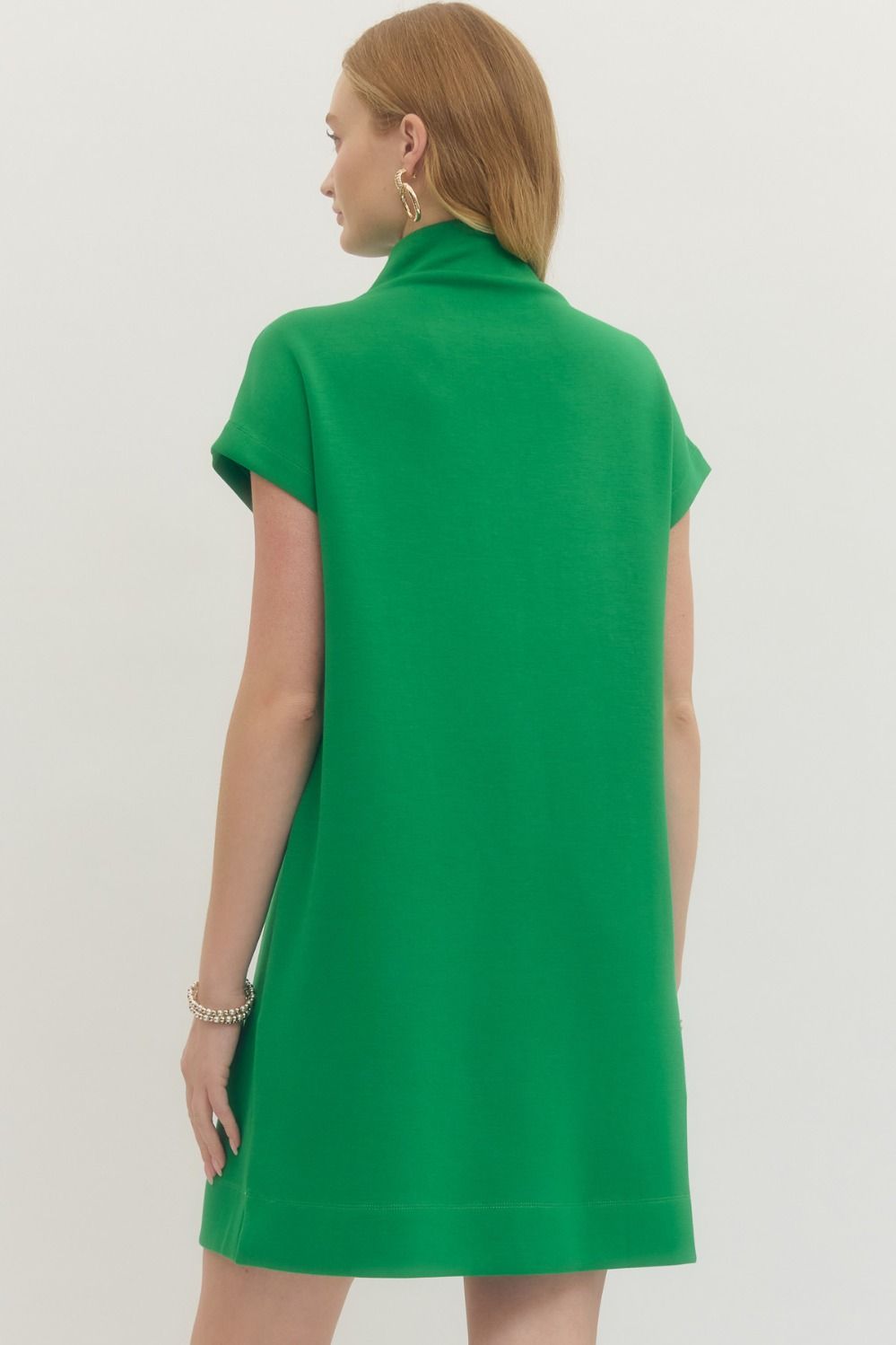 Mock Neck Knit Dress - Kelly Green