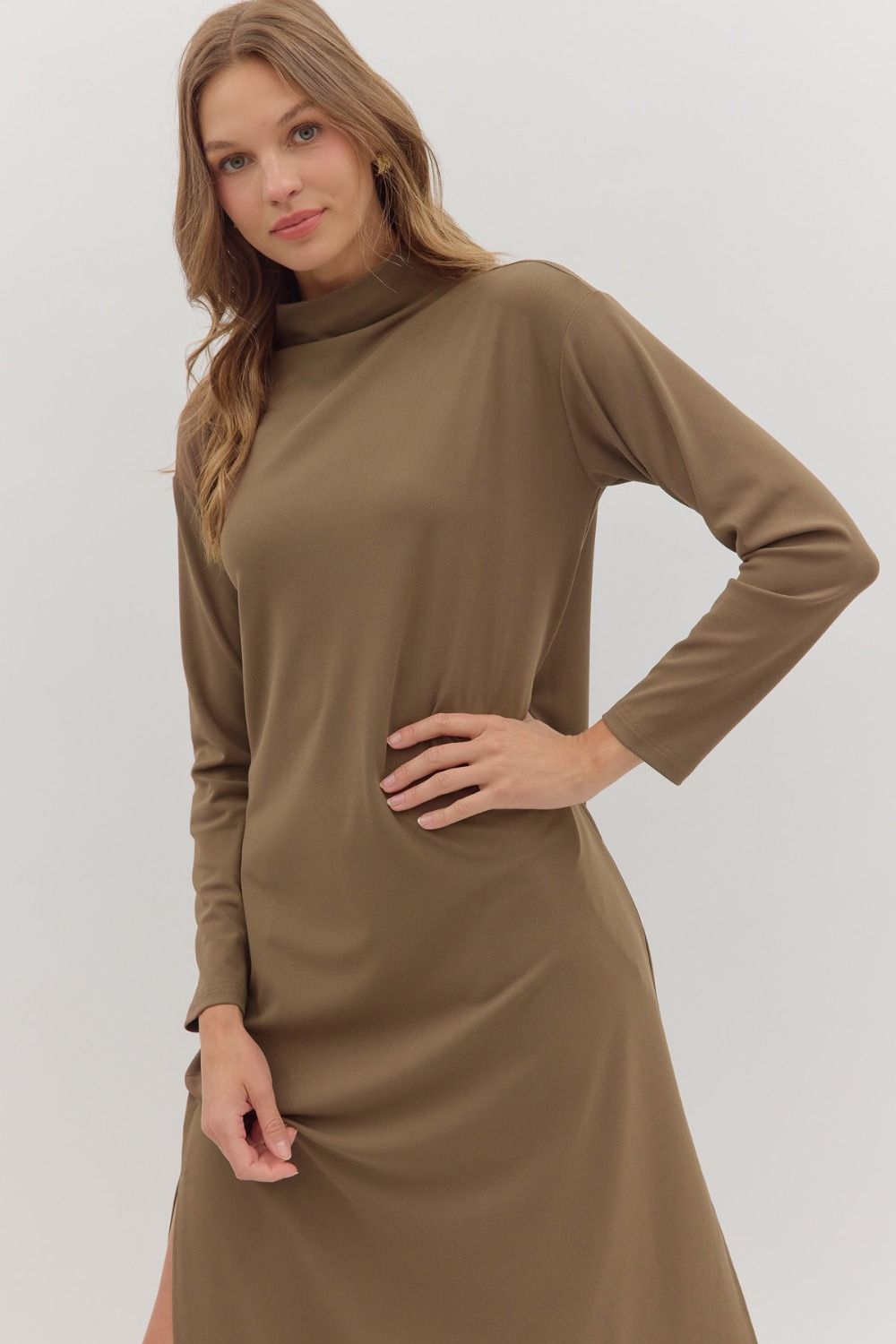 Mocha Mockneck Midi Dress
