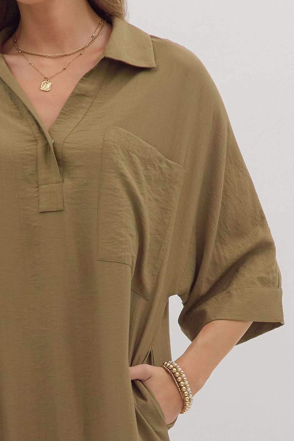 Olive V Neck Midi Dress