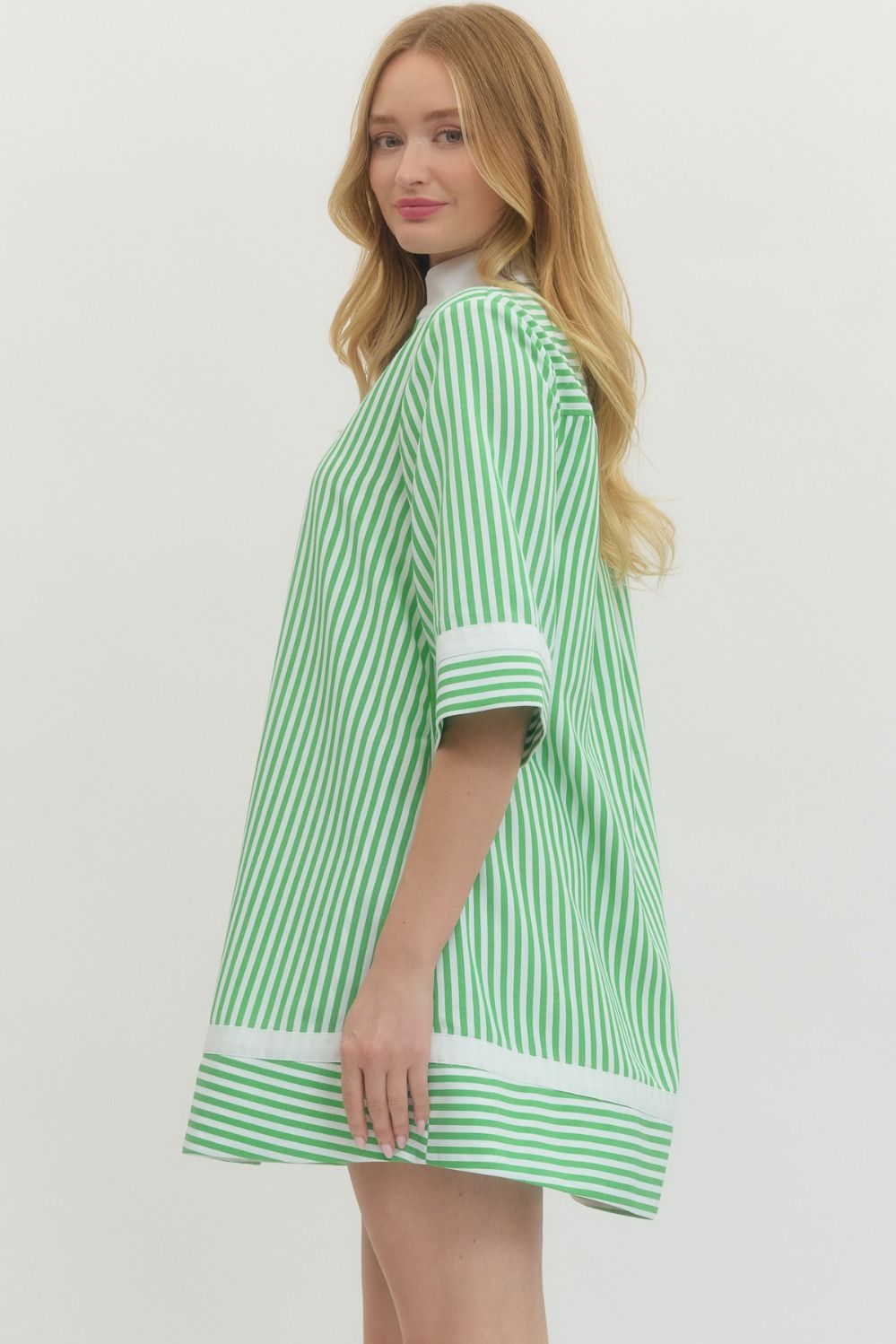 Green Striped V Neck Dress