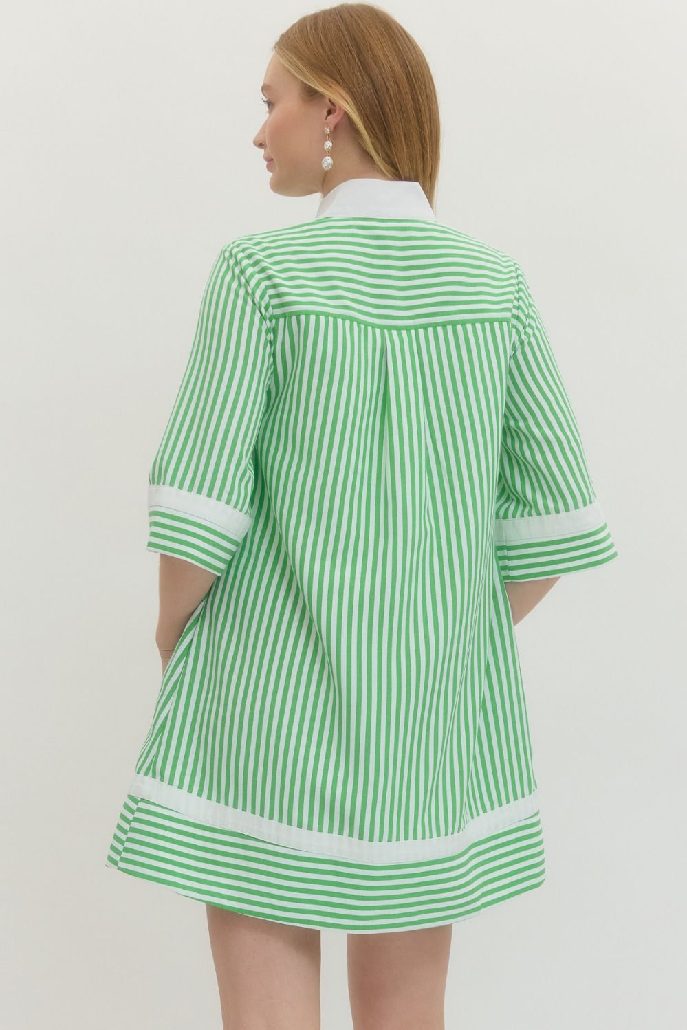 Green Striped V Neck Dress