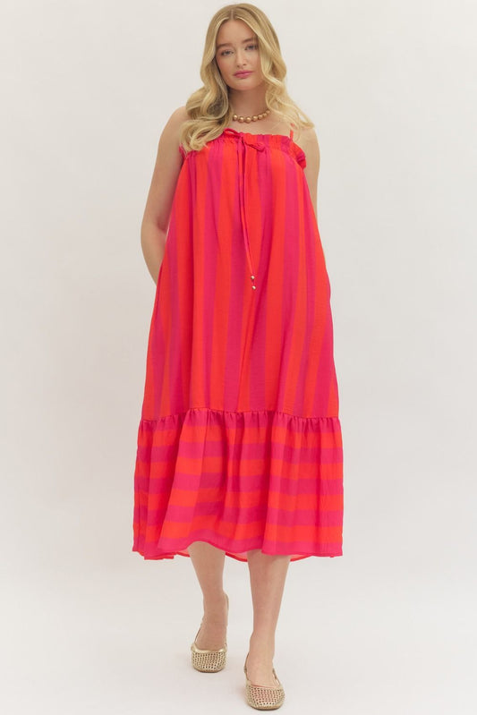 Fuchsia Striped Midi Dress