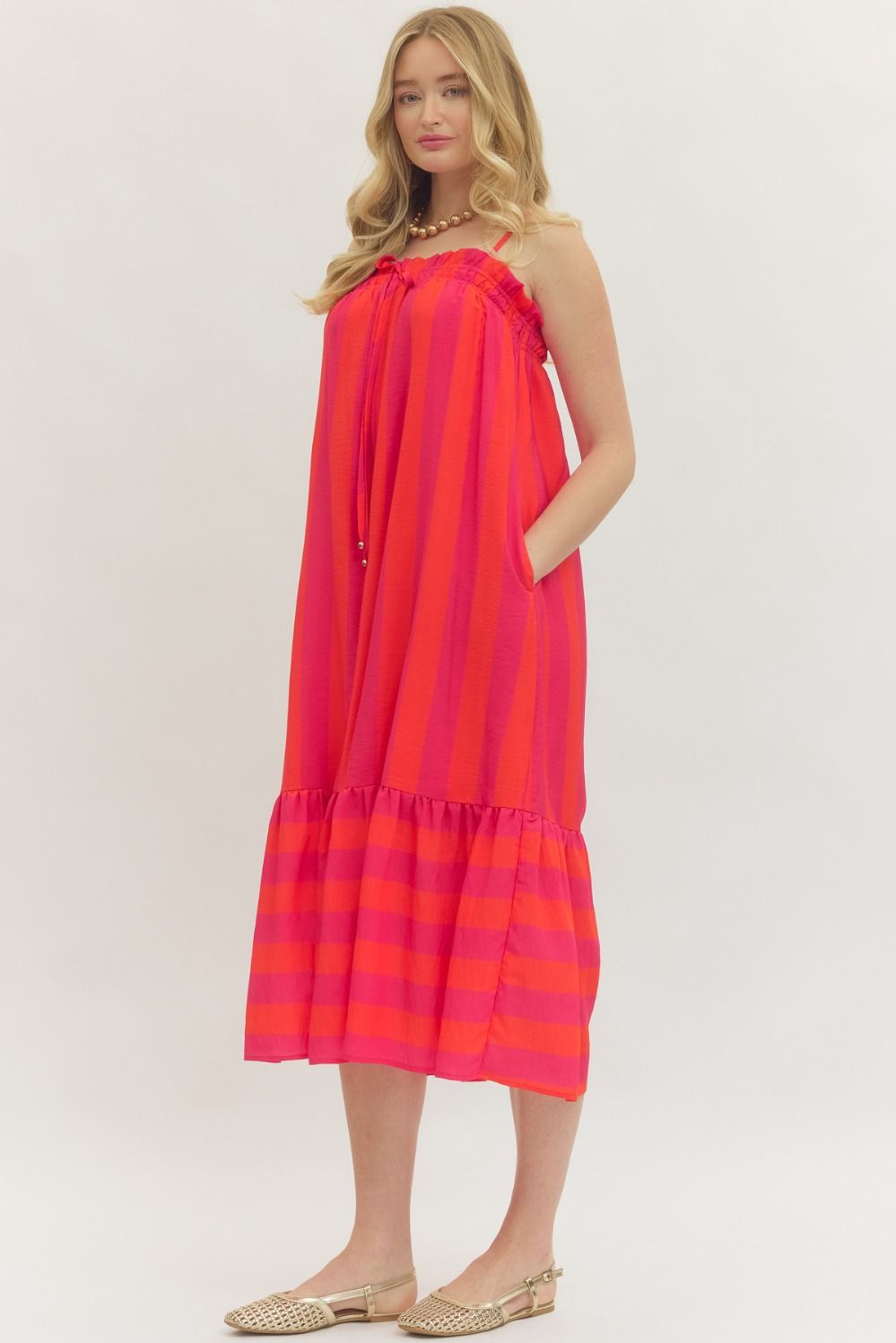 Fuchsia Striped Midi Dress