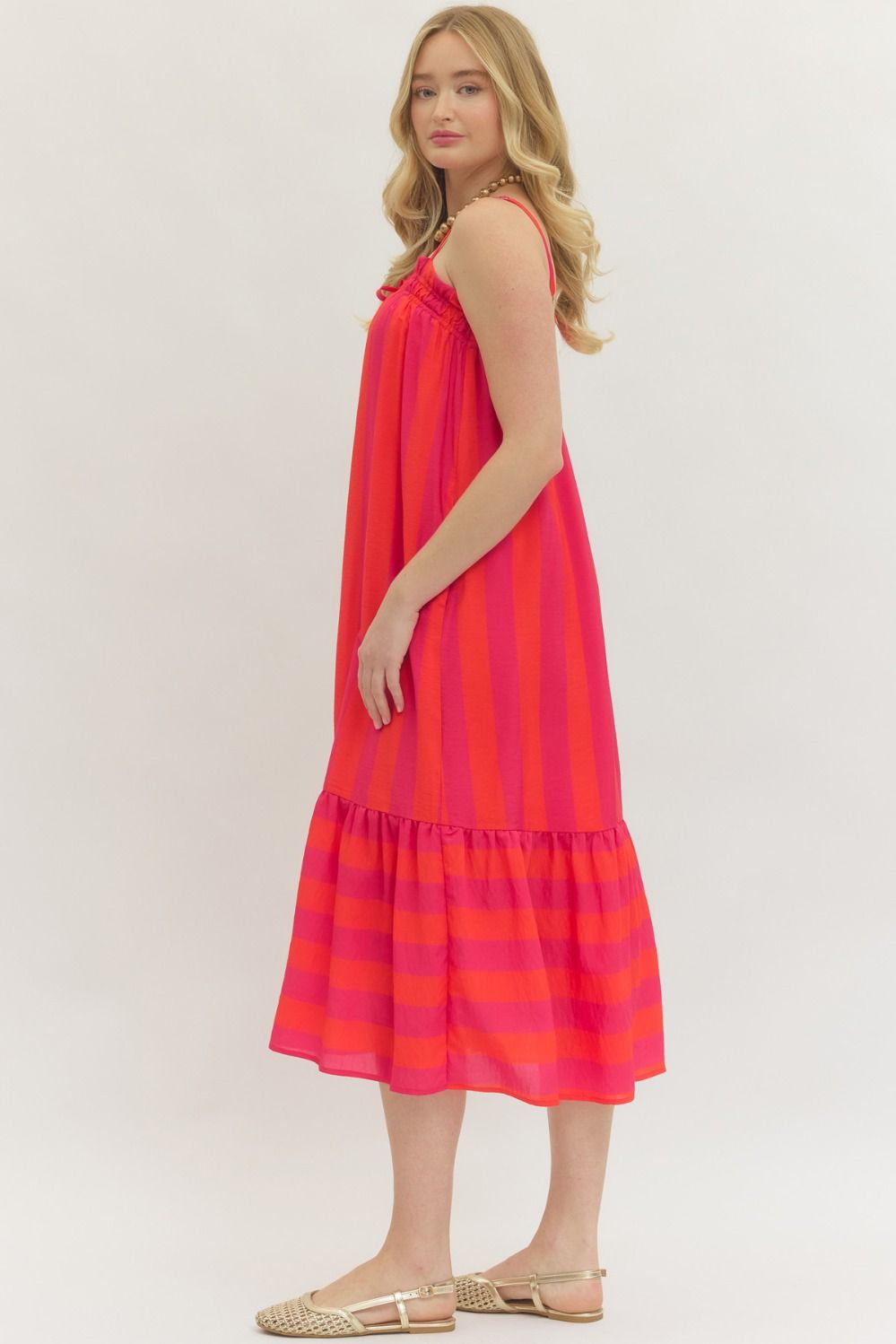 Fuchsia Striped Midi Dress