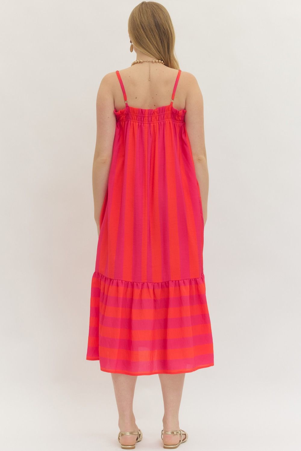 Fuchsia Striped Midi Dress