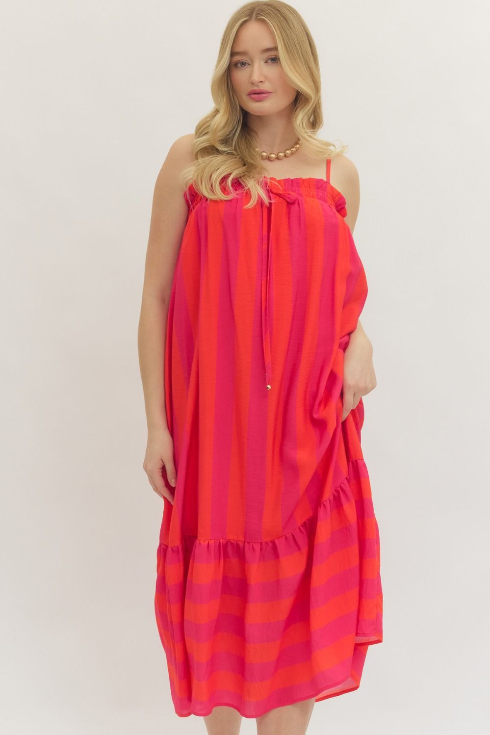 Fuchsia Striped Midi Dress