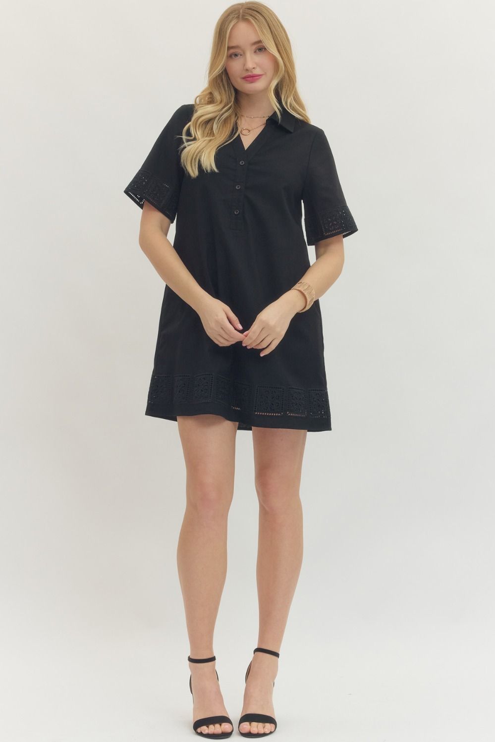 Eyelet Trim Dress - Black