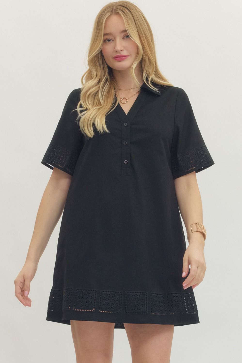 Eyelet Trim Dress - Black