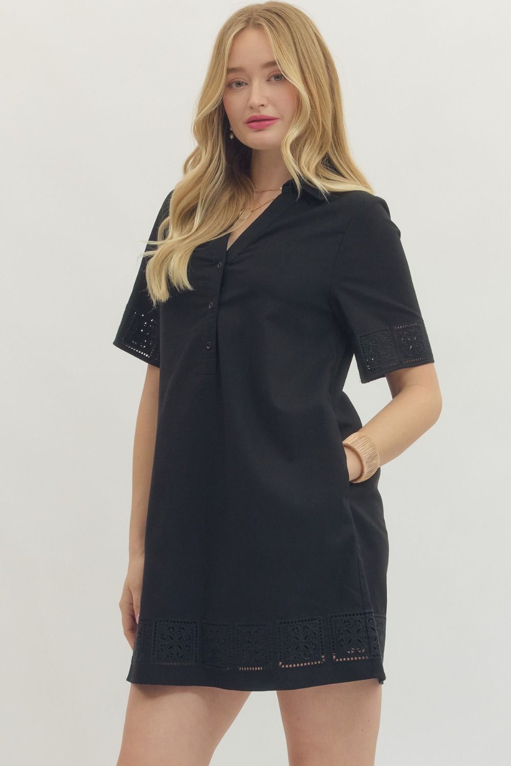 Eyelet Trim Dress - Black